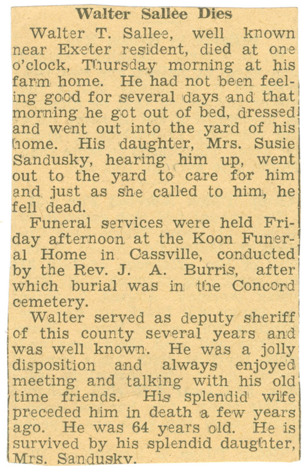 Walter T Sallee obit